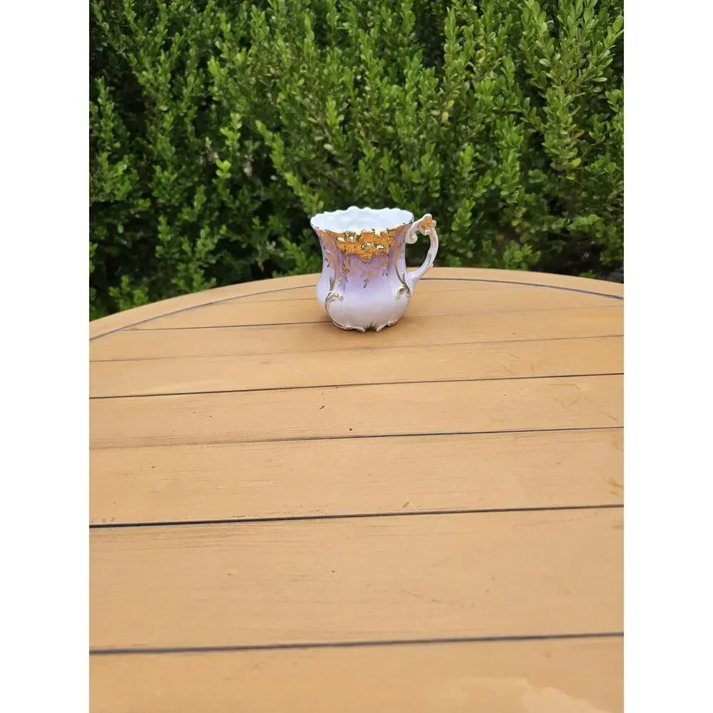 Antique Hand Painted Purple with Gold Gilding Porcelain Shaving Cup